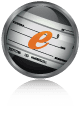 Circular emblem with orange "e" letter