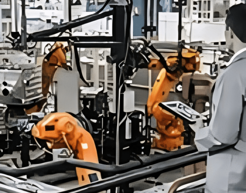 Industrial robots in assembly line
