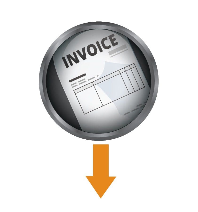 Circular invoice symbol with arrow