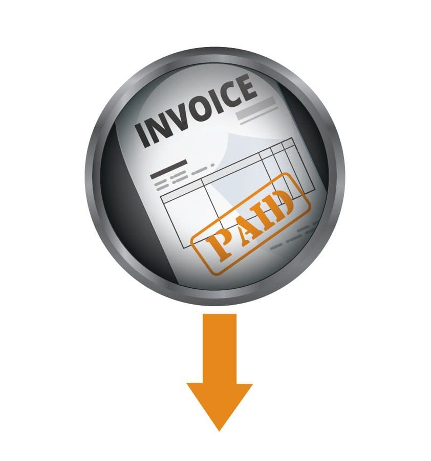 Paid invoice with orange stamp