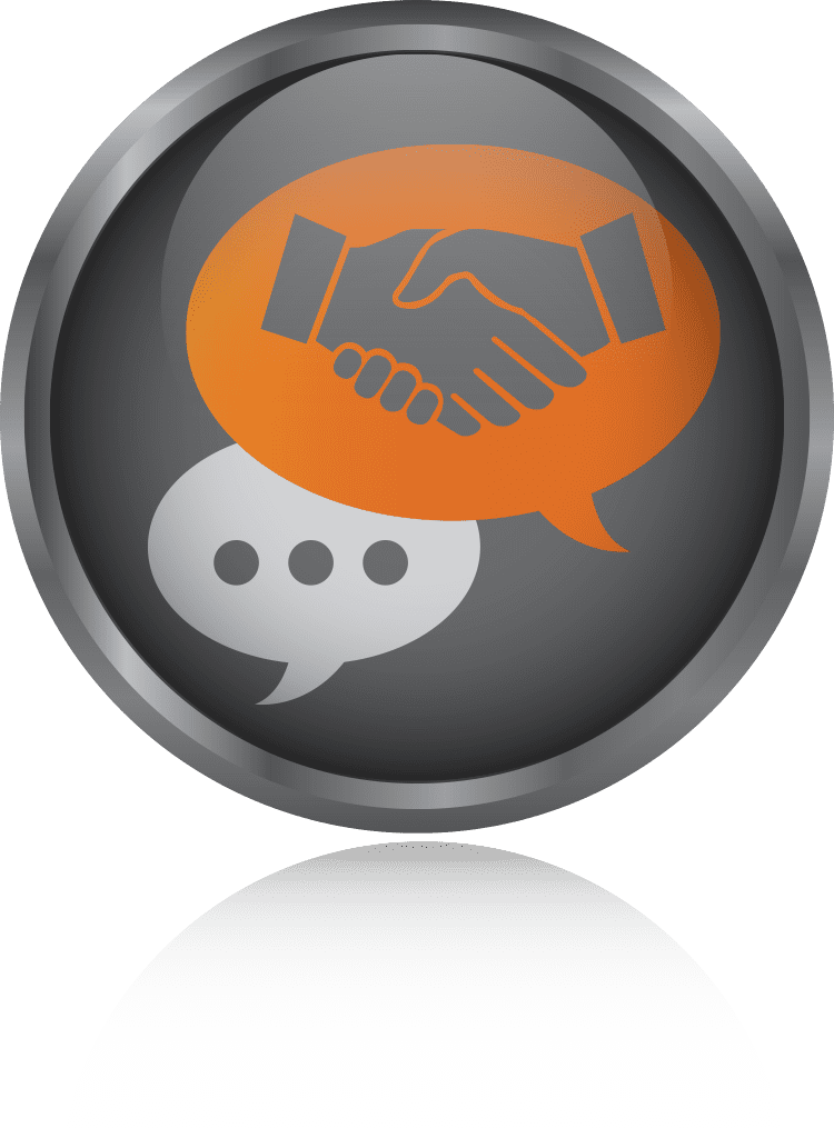 Handshake and chat icons in circle