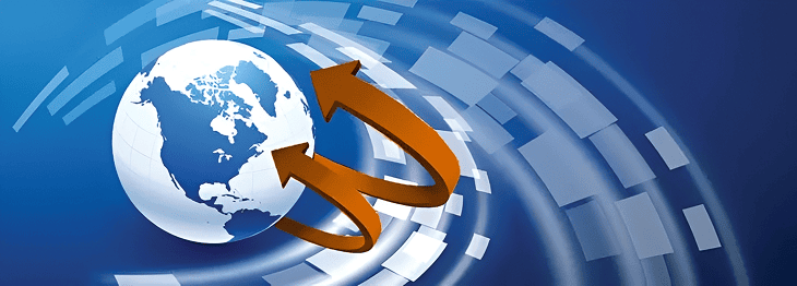 Globe with orange arrows representing global exchange